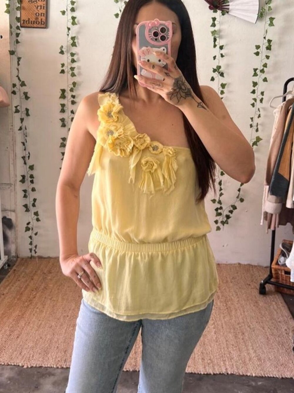 Vintage Y2K Bebe one shoulder silk top. Size small.